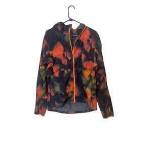 Janji Jacket Mens Large Black Orange Rainrunner Running Hooded Windbreaker